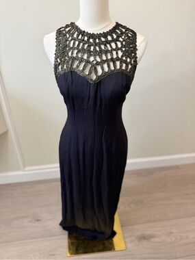 Scarlett Black Maxi Dress with Beaded Crochet Yoke Accent